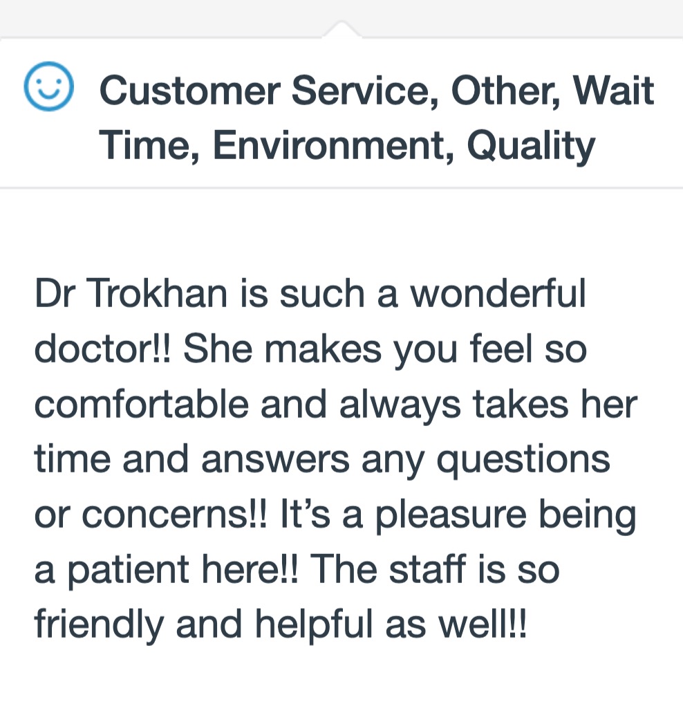 5 star review of Dr Eileen Trokhan
